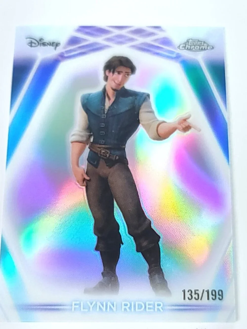 Flynn Rider Topps 2026 Disney Neon Holo Chrome Limited 135/199 CNE Small Mark